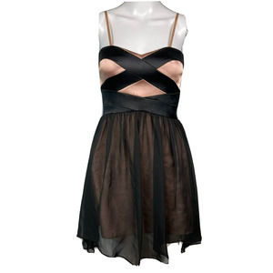 Adrianna Papell Hailey Logan Dress 3 Black Beige Chiffon Layer Solid Formal Mini